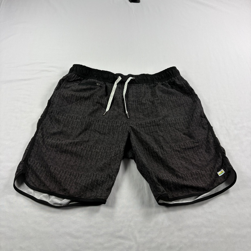 Vuori Banks Shorts Mens Large Black Gray Athletic Stretch Hybrid Gym Athleisure
